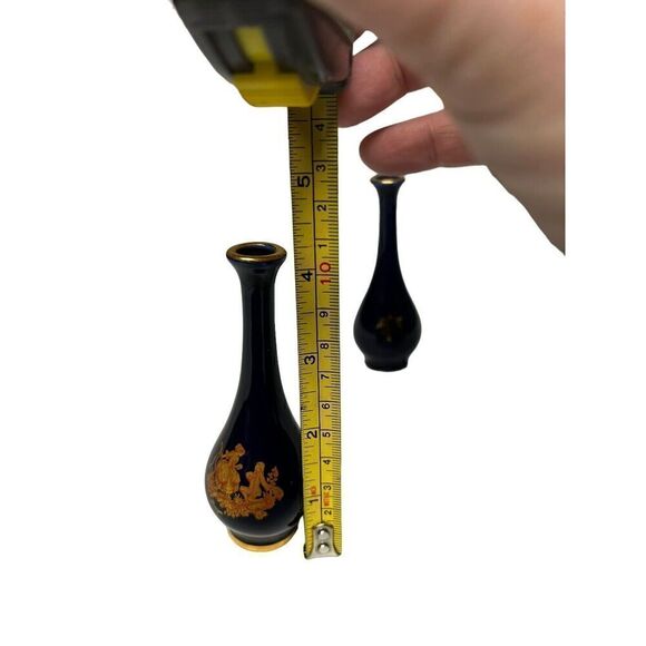 Vintage Limoges Castel France Porcelain Miniature Cobalt Blue & Gold Vases - Picture 11 of 11